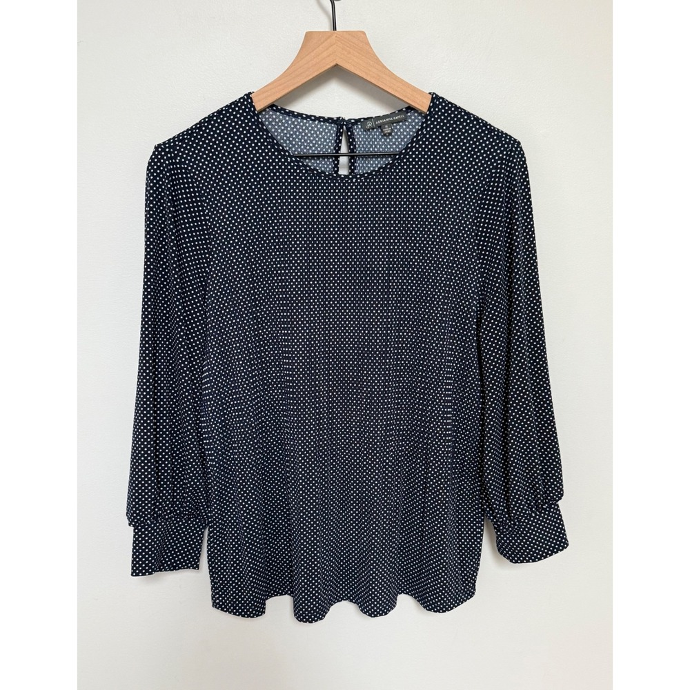 Adrianna Papell Women's Polka Dot 3/4 Sleeve Blouse Navy Blue White Sz Medium